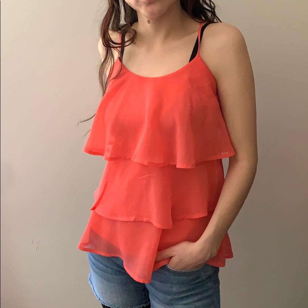 Ruffled coral pink top